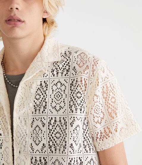 Short Sleeve Lace Boxy Camp Shirt Short Sleeve Lace Boxy Camp Shirt