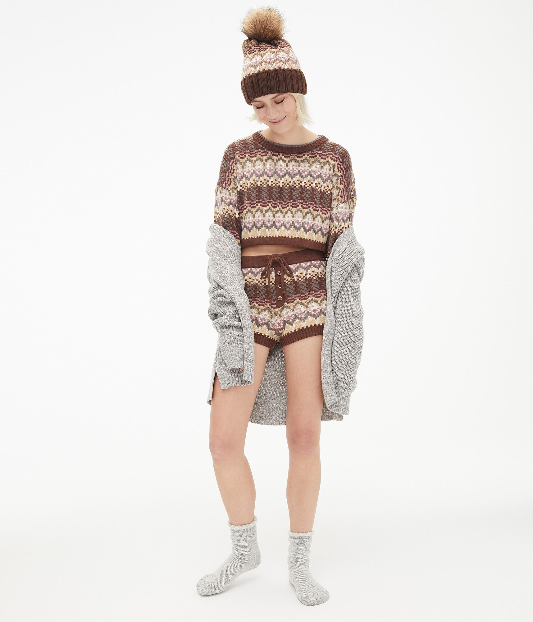 Fair Isle Sweater-Knit Sleep Shorts