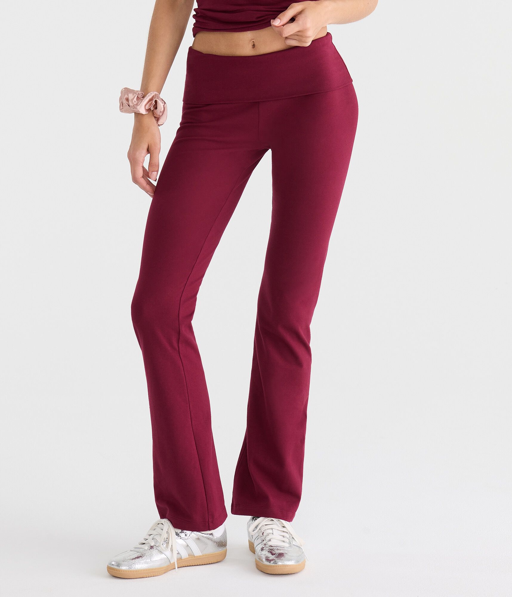 Von Dutch Winged Logo Mid-Rise Fold-Over Bootcut Pants