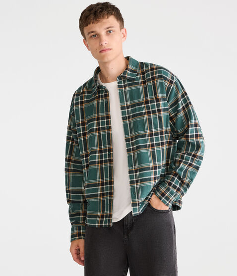 Long Sleeve Plaid Boxy Flannel Shirt Long Sleeve Plaid Boxy Flannel Shirt