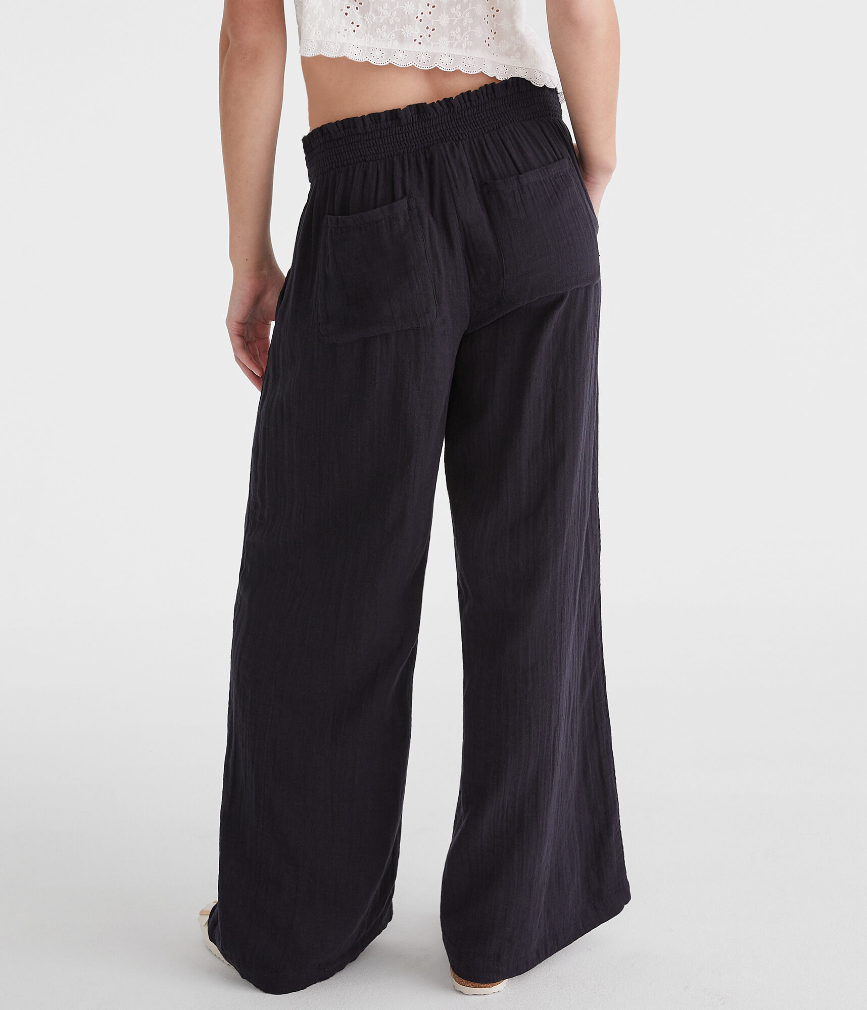Gauze Wide Leg Drawstring Pants