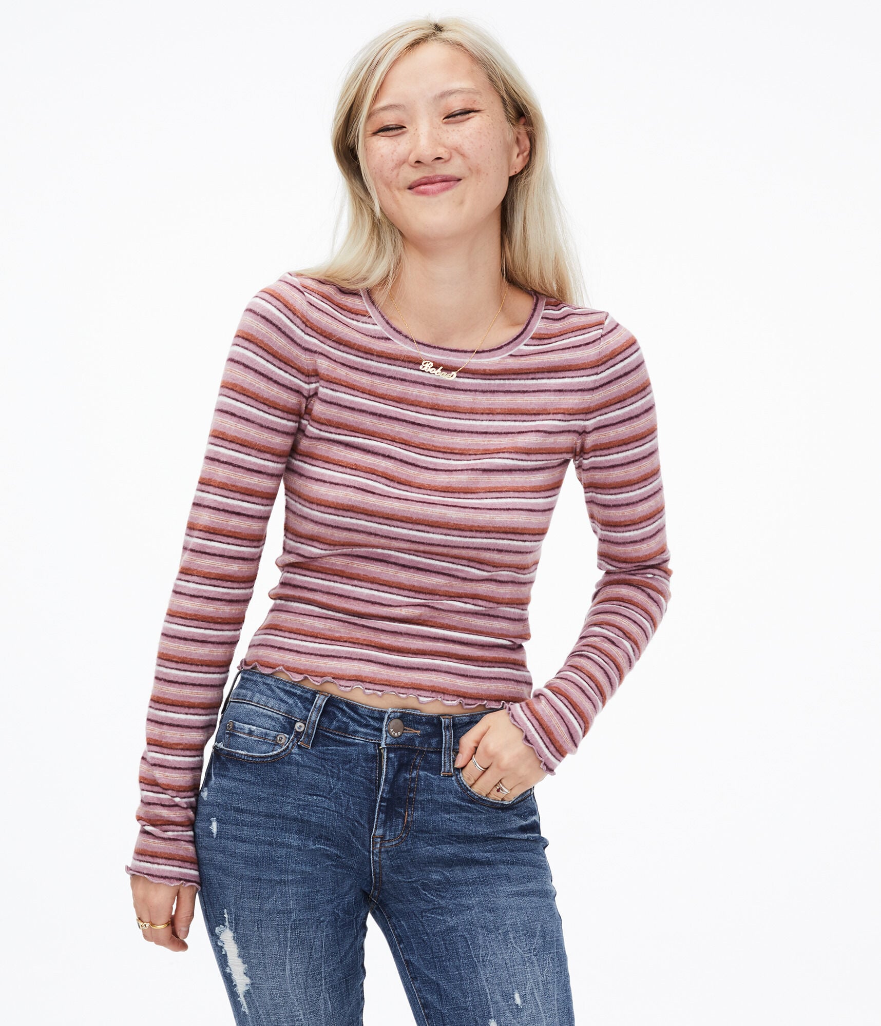 Long Sleeve Striped Shrunken Tee