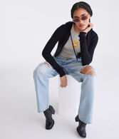 Solid Cropped Full-Zip Hooded Sweater