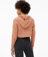 Cable-Knit Hooded Full-Zip Cropped Cardigan