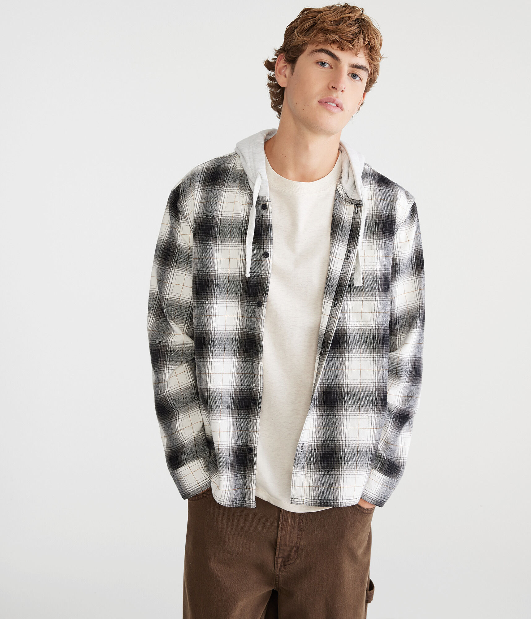 Long Sleeve Plaid Hooded Flannel Shirt