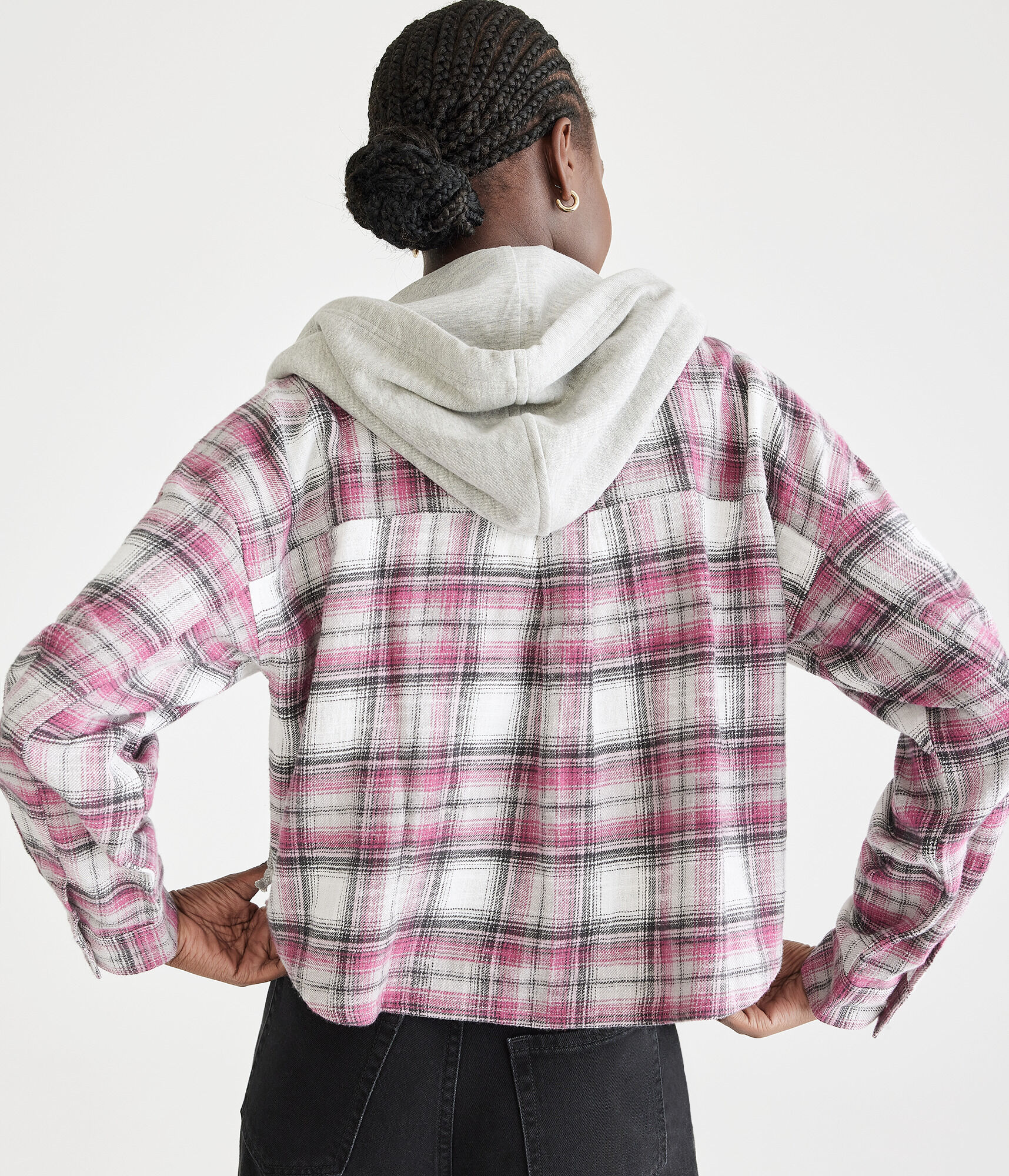 Long Sleeve Hooded Plaid Flannel Shirt