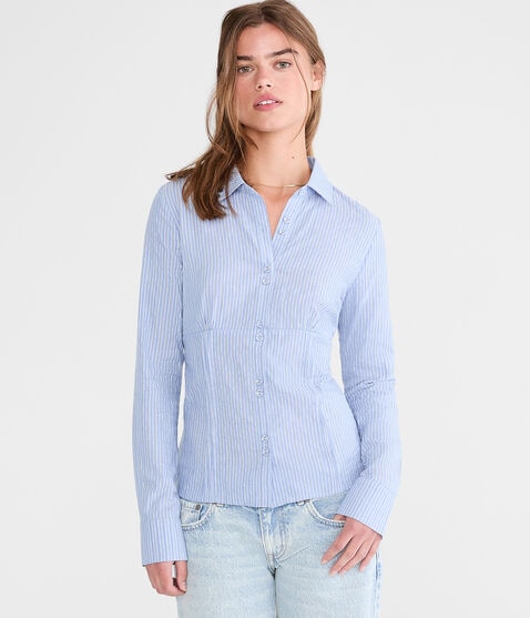 Long Sleeve Thin Stripe Fitted Shirt Long Sleeve Thin Stripe Fitted Shirt