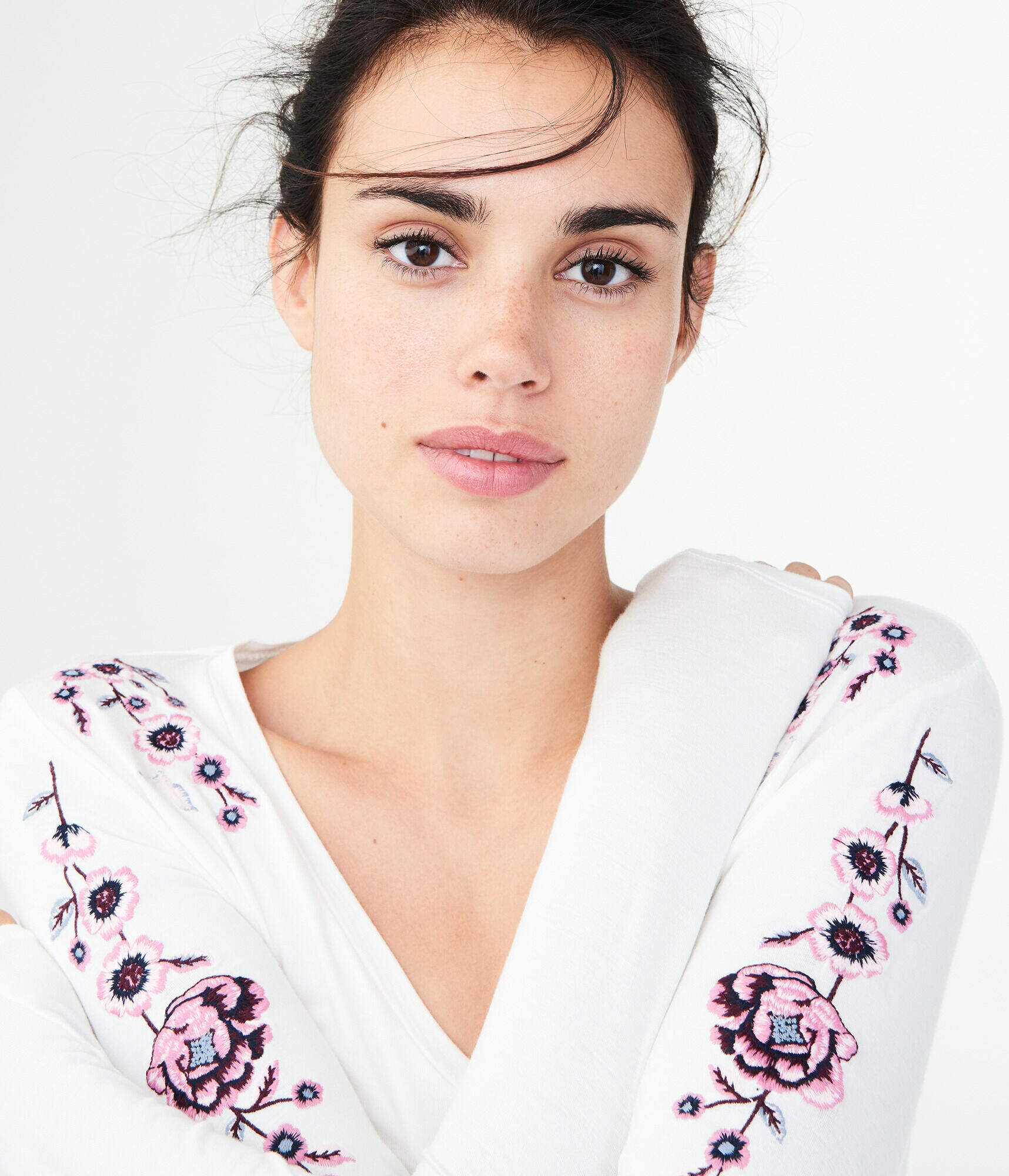 Long Sleeve Seriously Soft Floral Embroidered V-Neck Tee