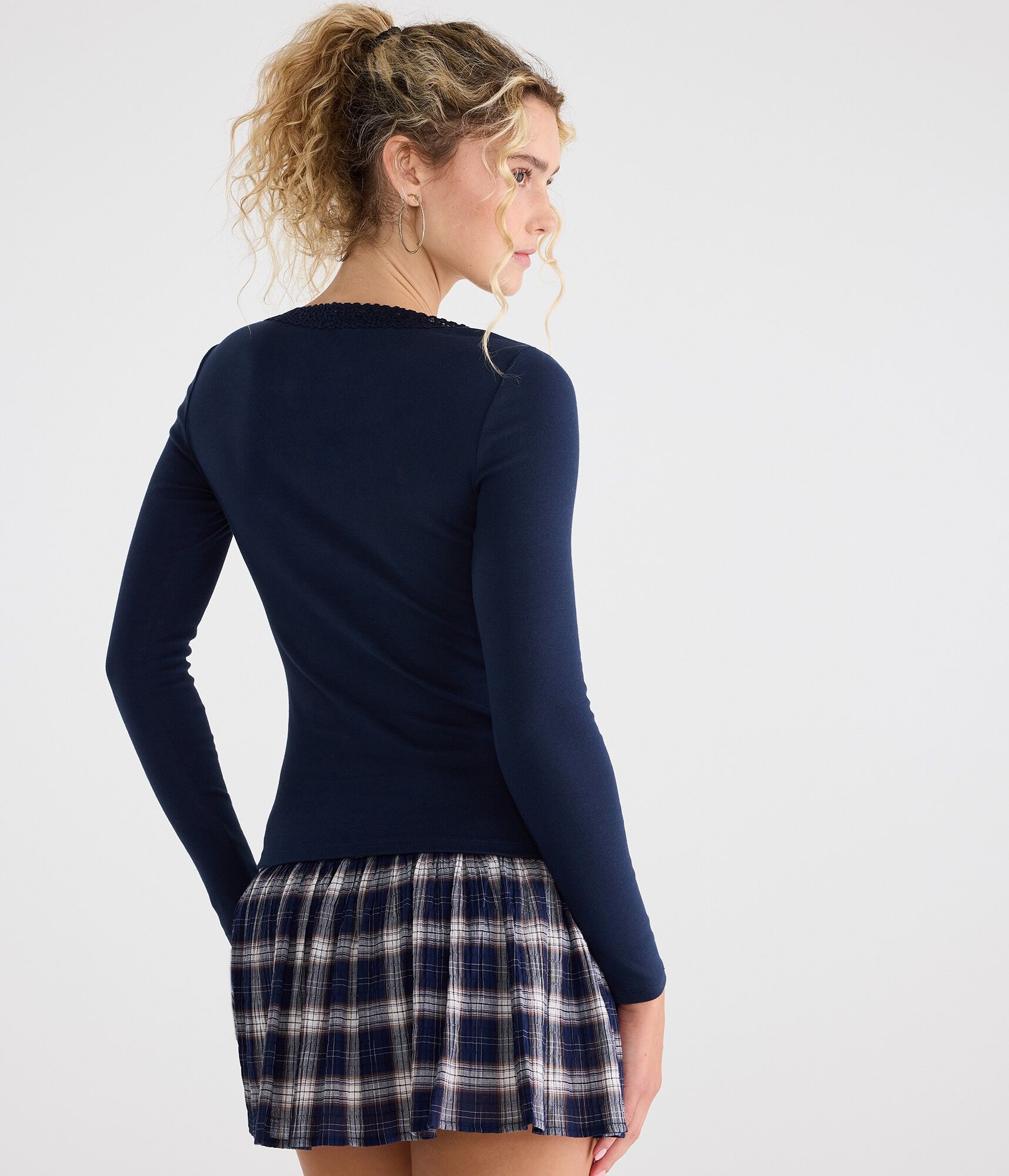 Long Sleeve Seriously Soft Lace-Trim V-Neck Tee