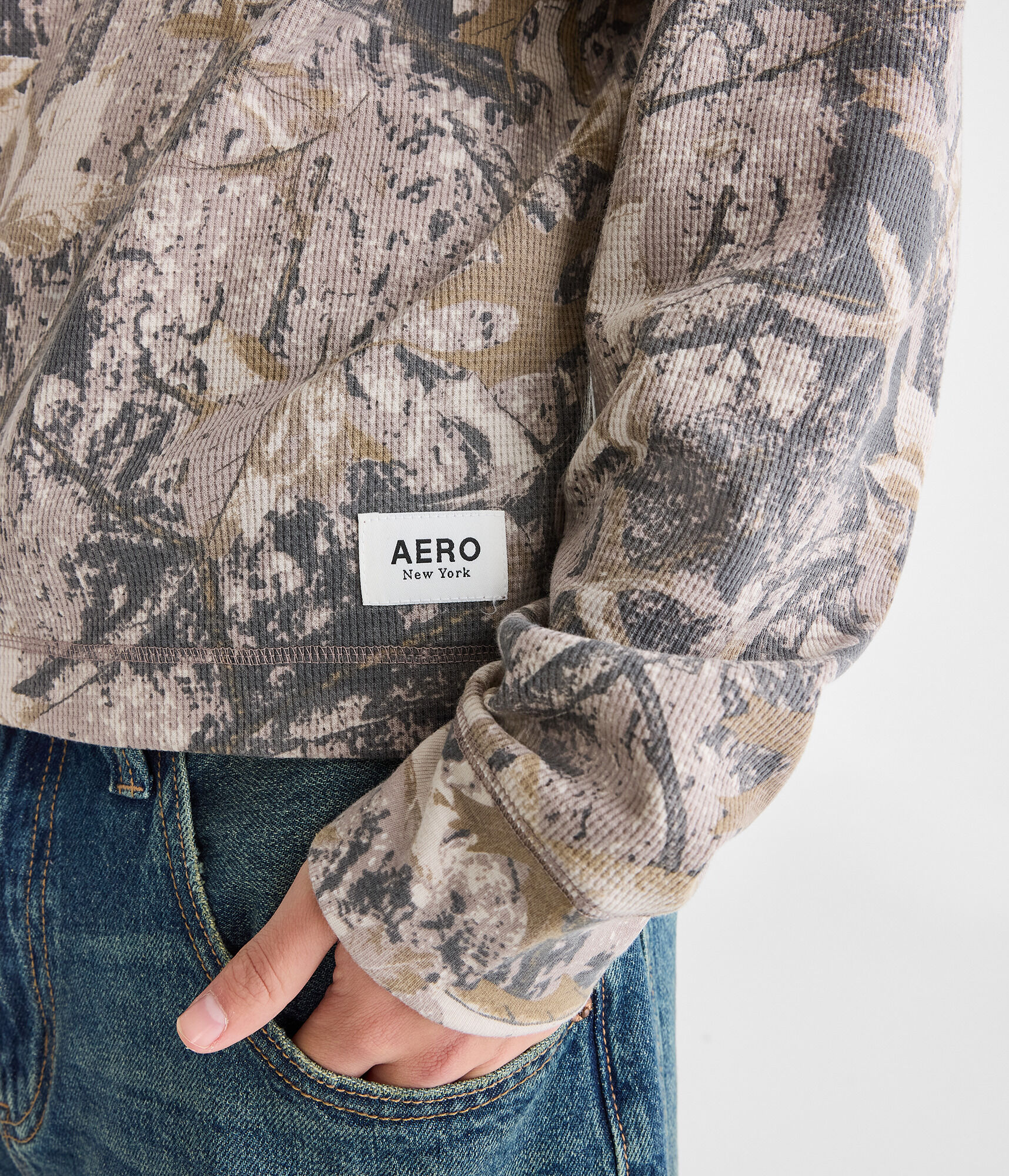 Long Sleeve Forest Camo Boxy Thermal Crew Tee