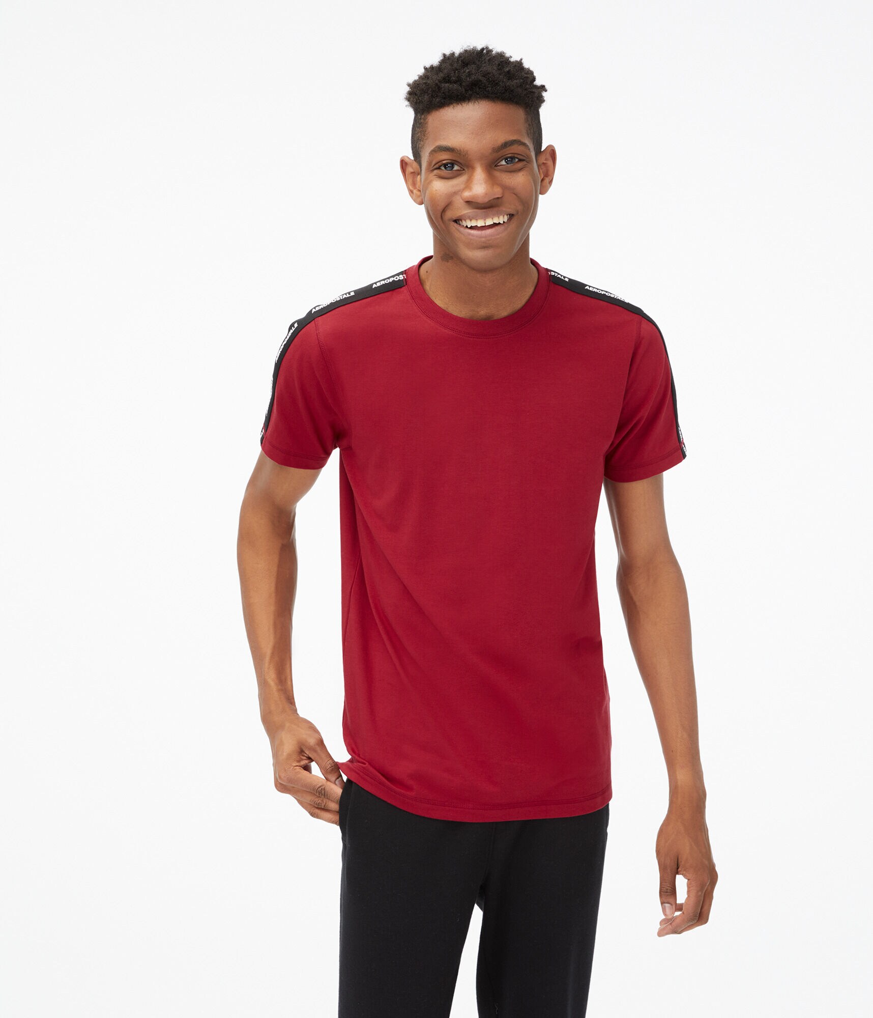 Logo Sleeve Tape Stretch Crew Tee***