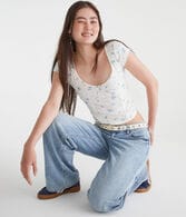 Floral Pointelle Scoop-Neck Top