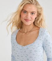 Long Sleeve Seriously Soft Floral Cinch-Front Tee