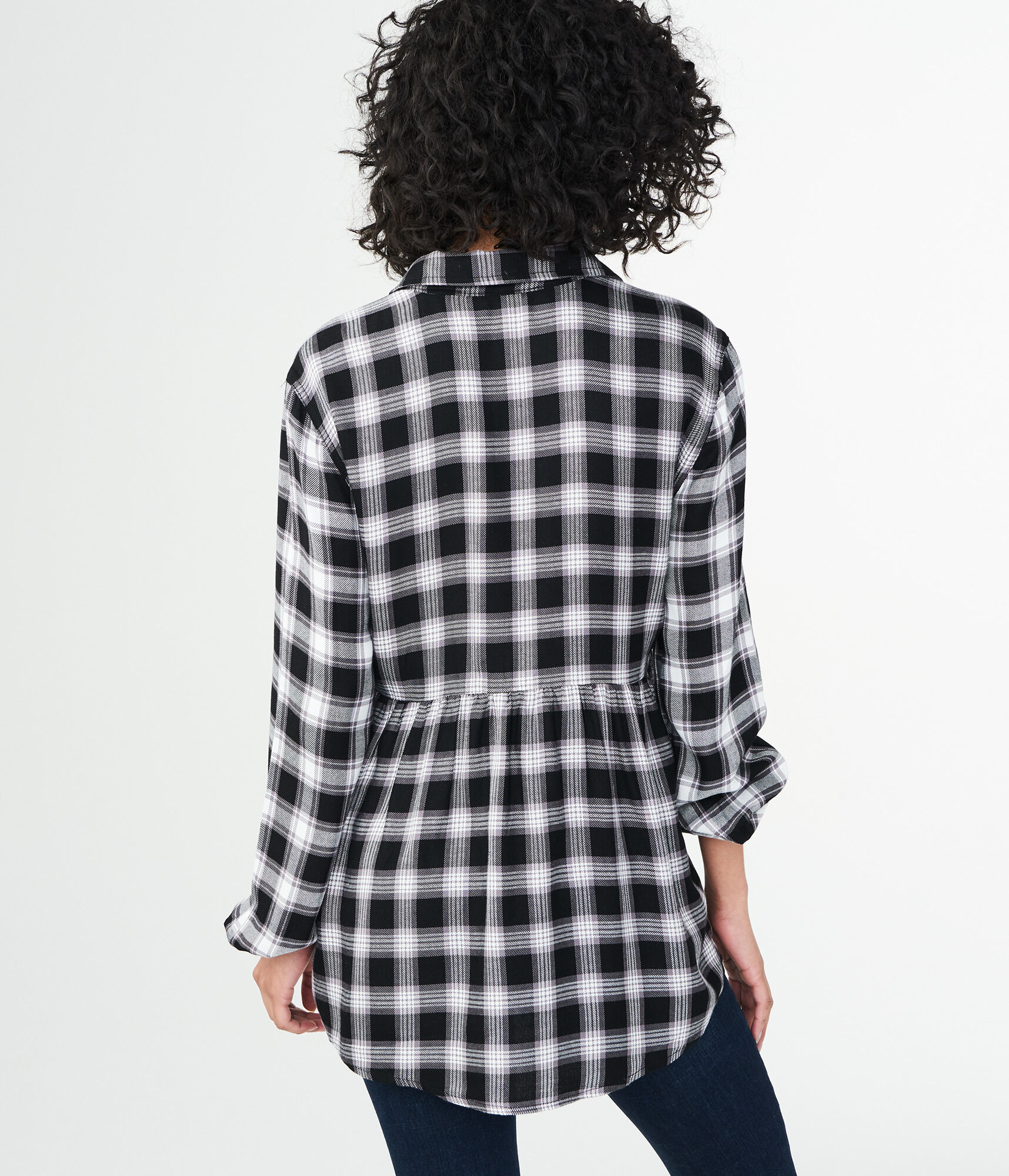 Long Sleeve Plaid Babydoll Woven Top