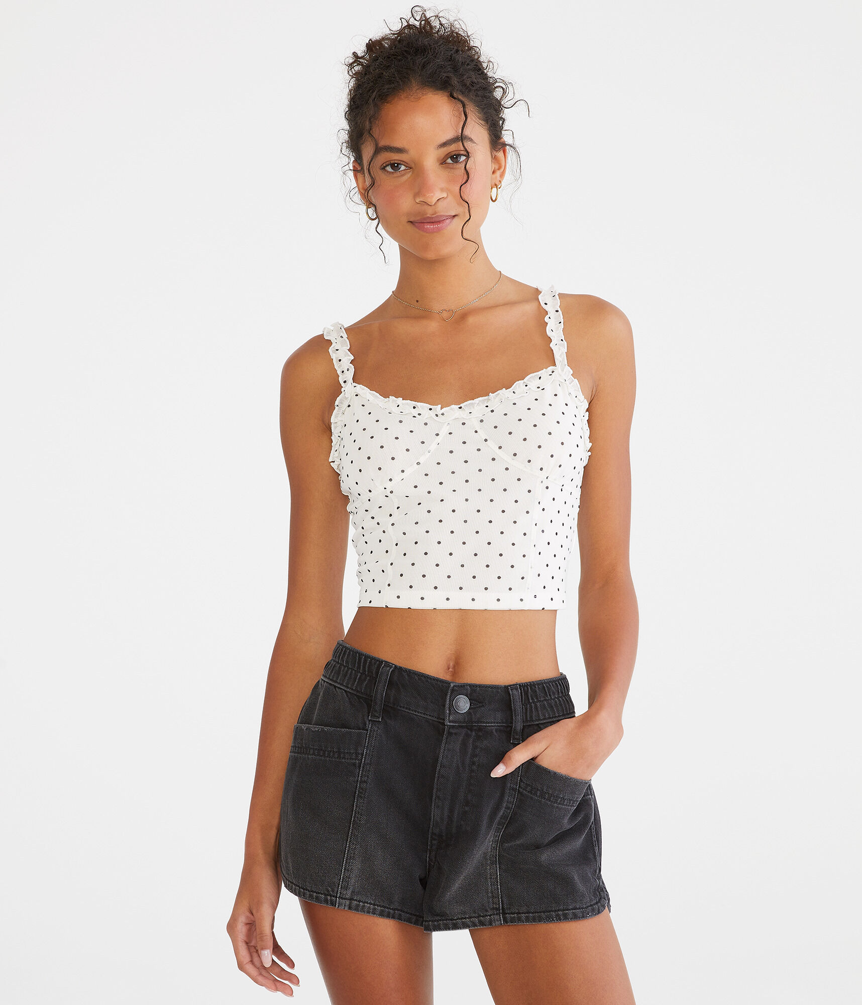 Polka Dot Ruffle Cropped Corset Tank