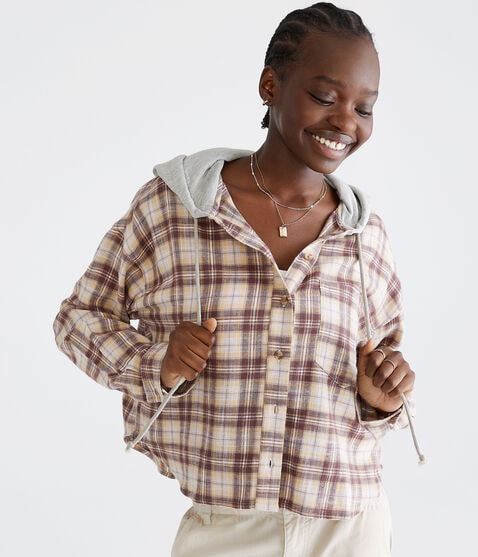 Long Sleeve Hooded Plaid Flannel Shirt Long Sleeve Hooded Plaid Flannel Shirt