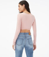 Long Sleeve Seriously Soft Wrap-Front Tie Crop Top
