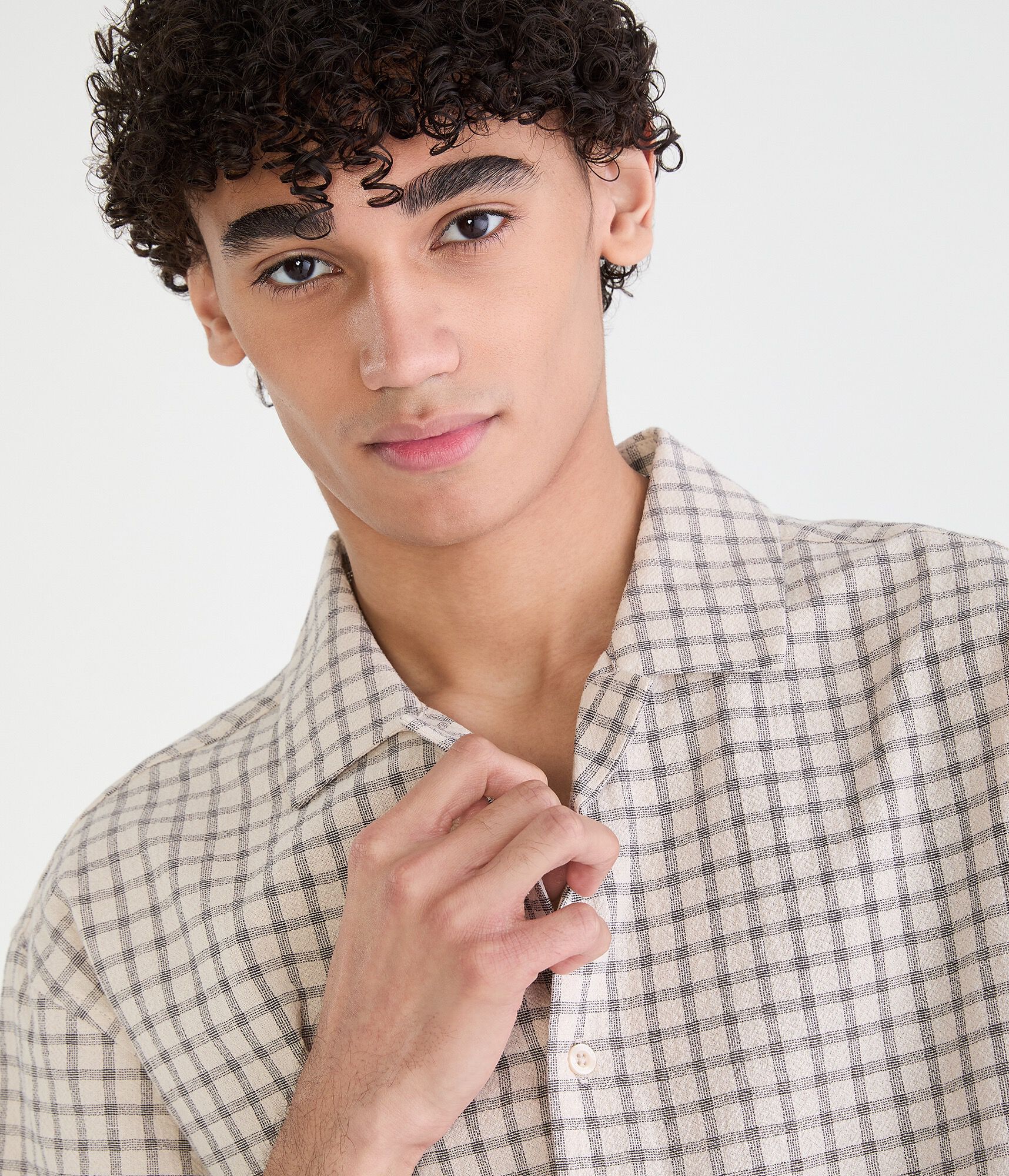 Microplaid Boxy Camp Shirt