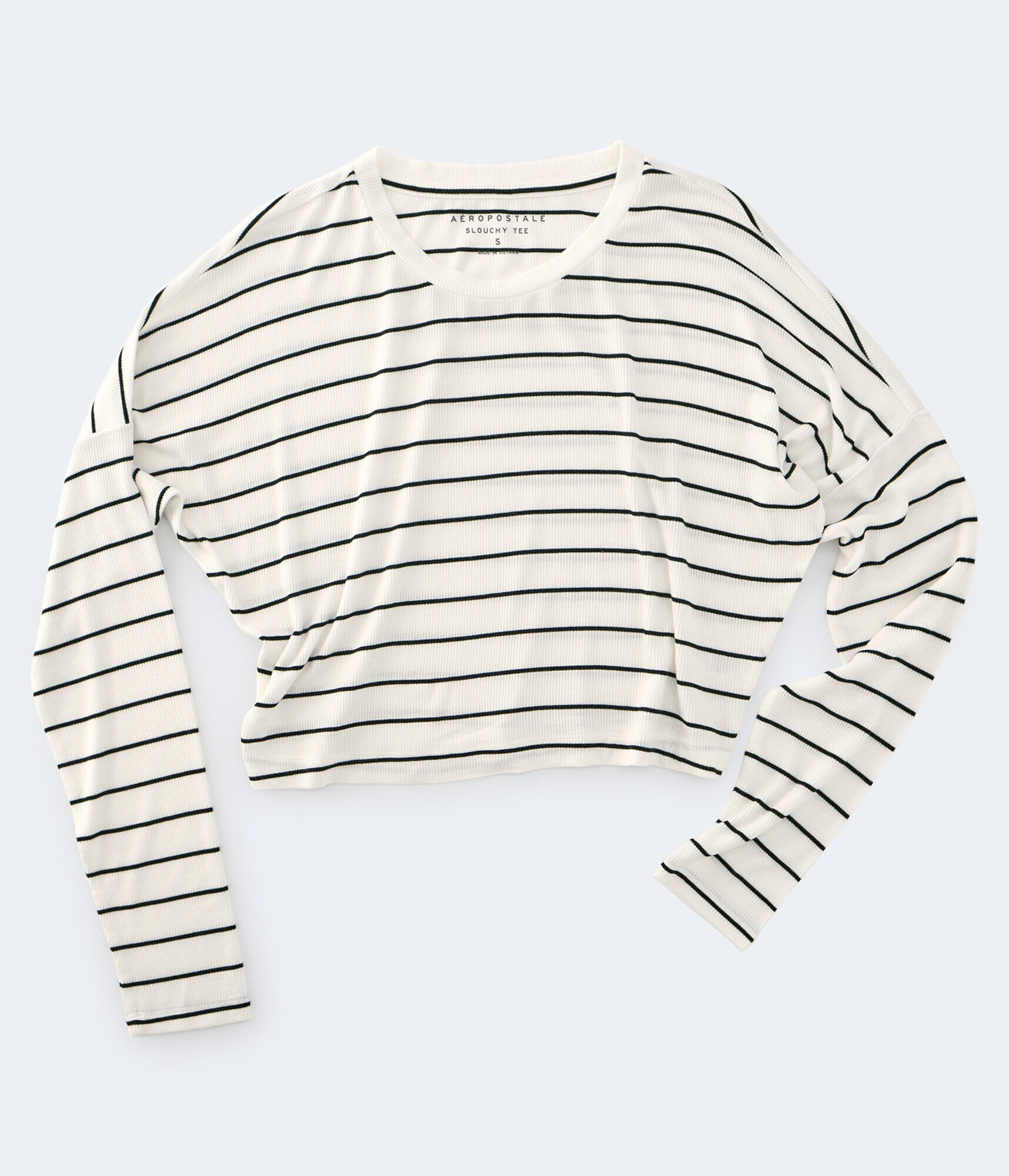Long Sleeve Striped Cropped Dolman Slouchy Tee