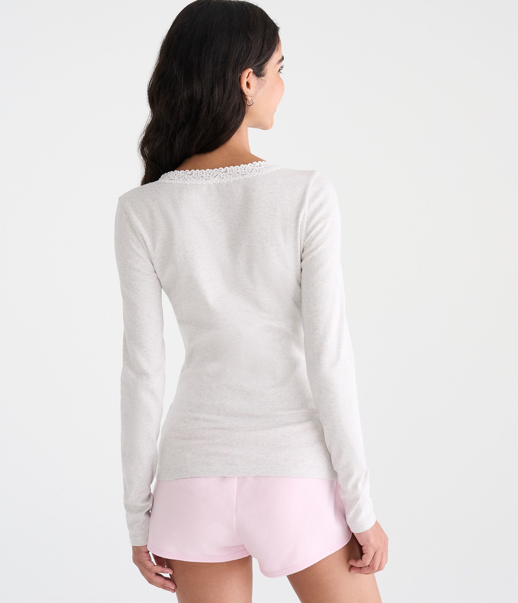 Long Sleeve Seriously Soft Lace-Trim V-Neck Tee