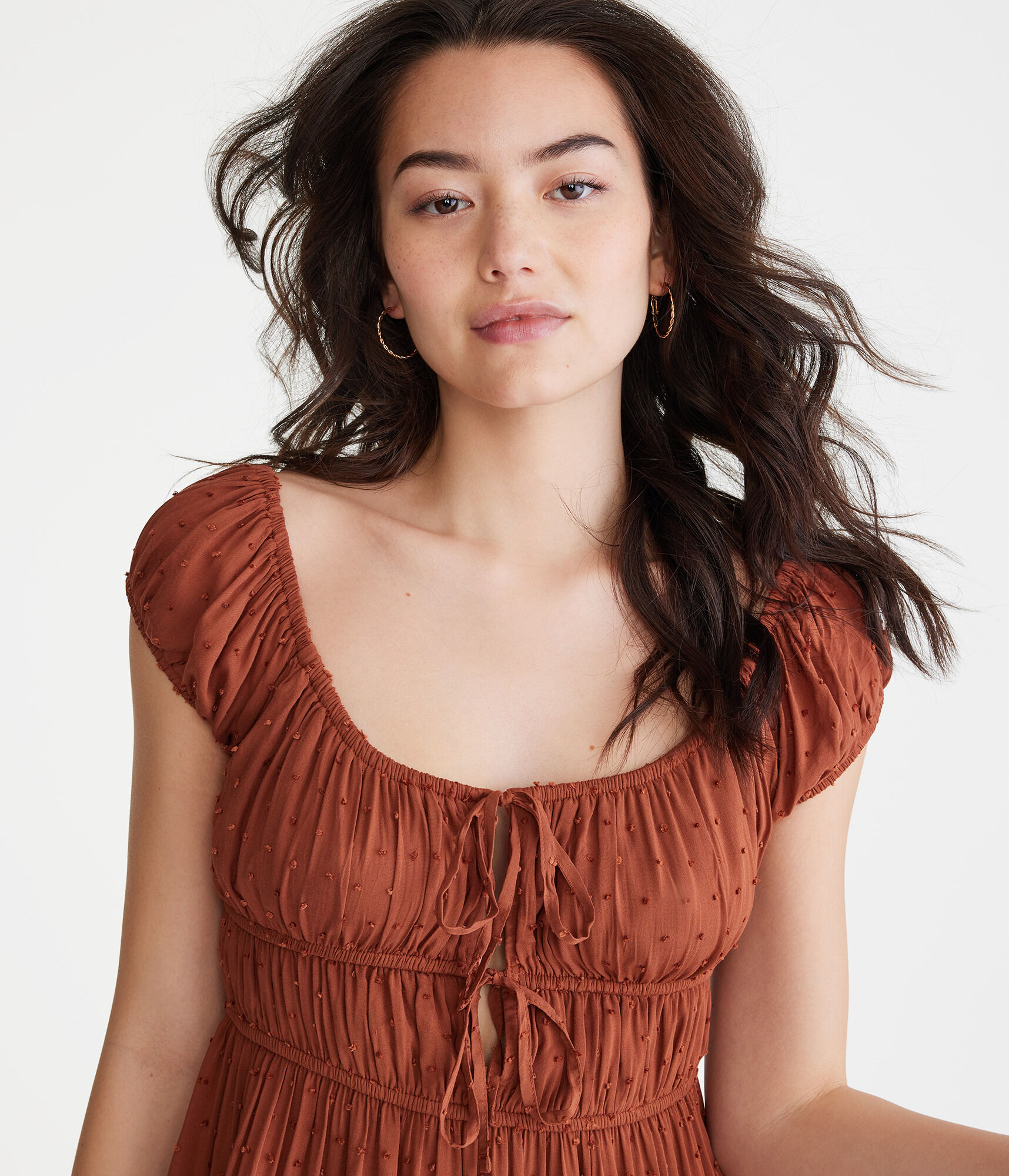 Solid Scoop-Neck Swiss Dot Fit & Flare Dress