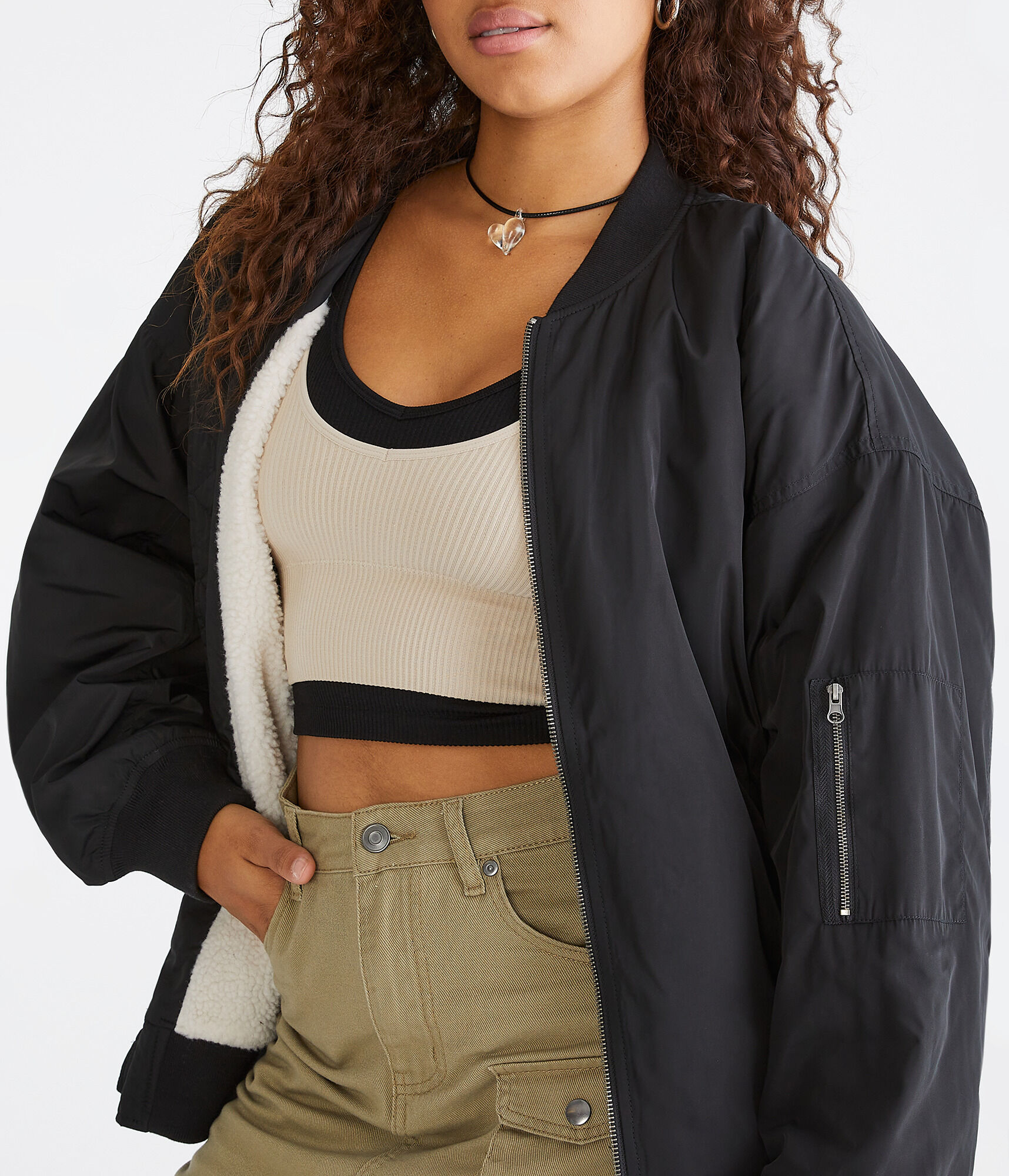 Oversized Sherpa-Lined Bomber Jacket