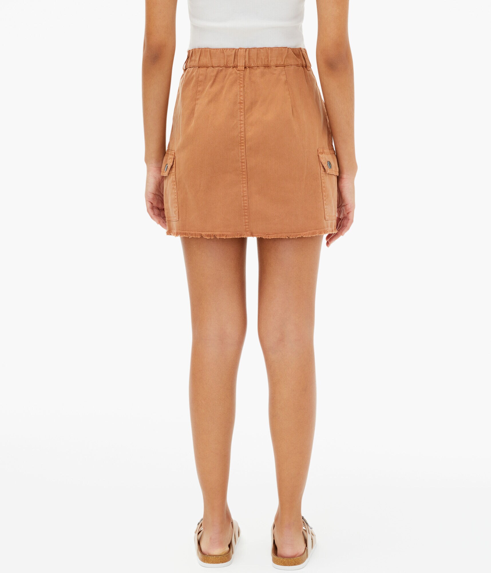 High-Waisted Frayed Cargo Skirt