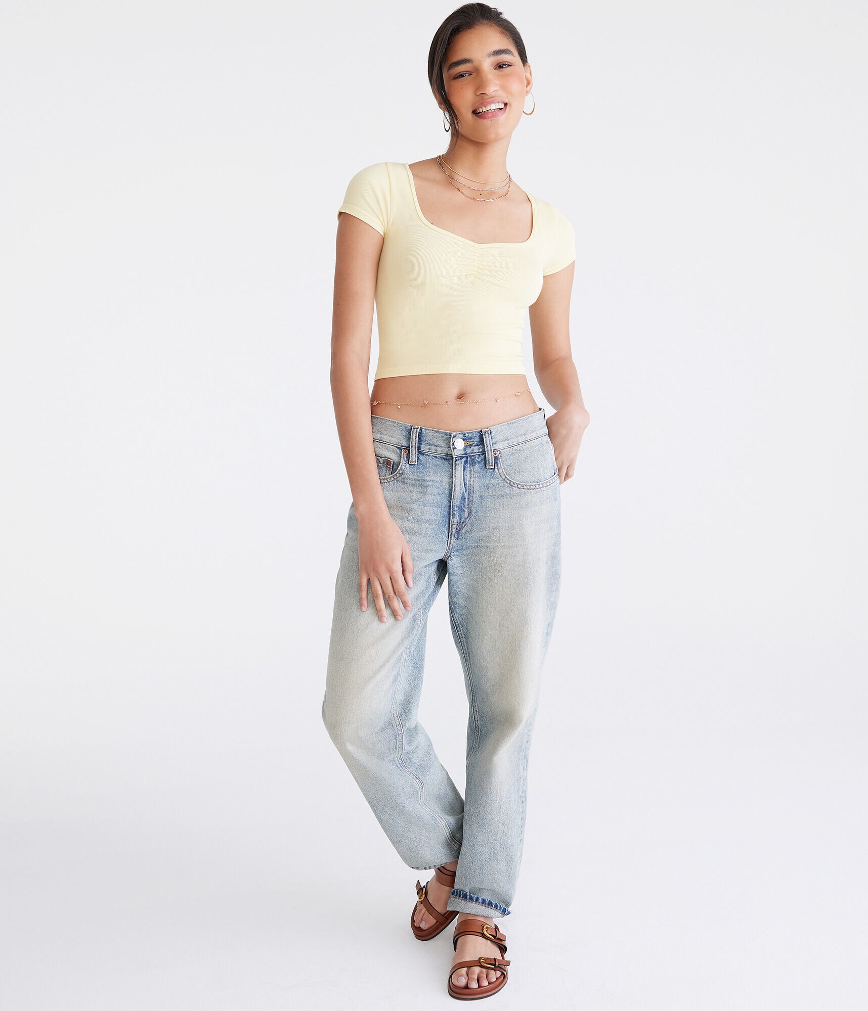 Buttery Soft Cropped Cinch-Front Tee