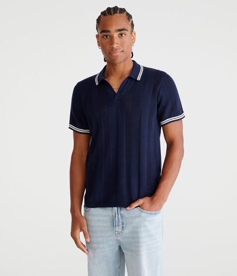 Tipped Open-Knit Sweater Polo Tipped Open-Knit Sweater Polo