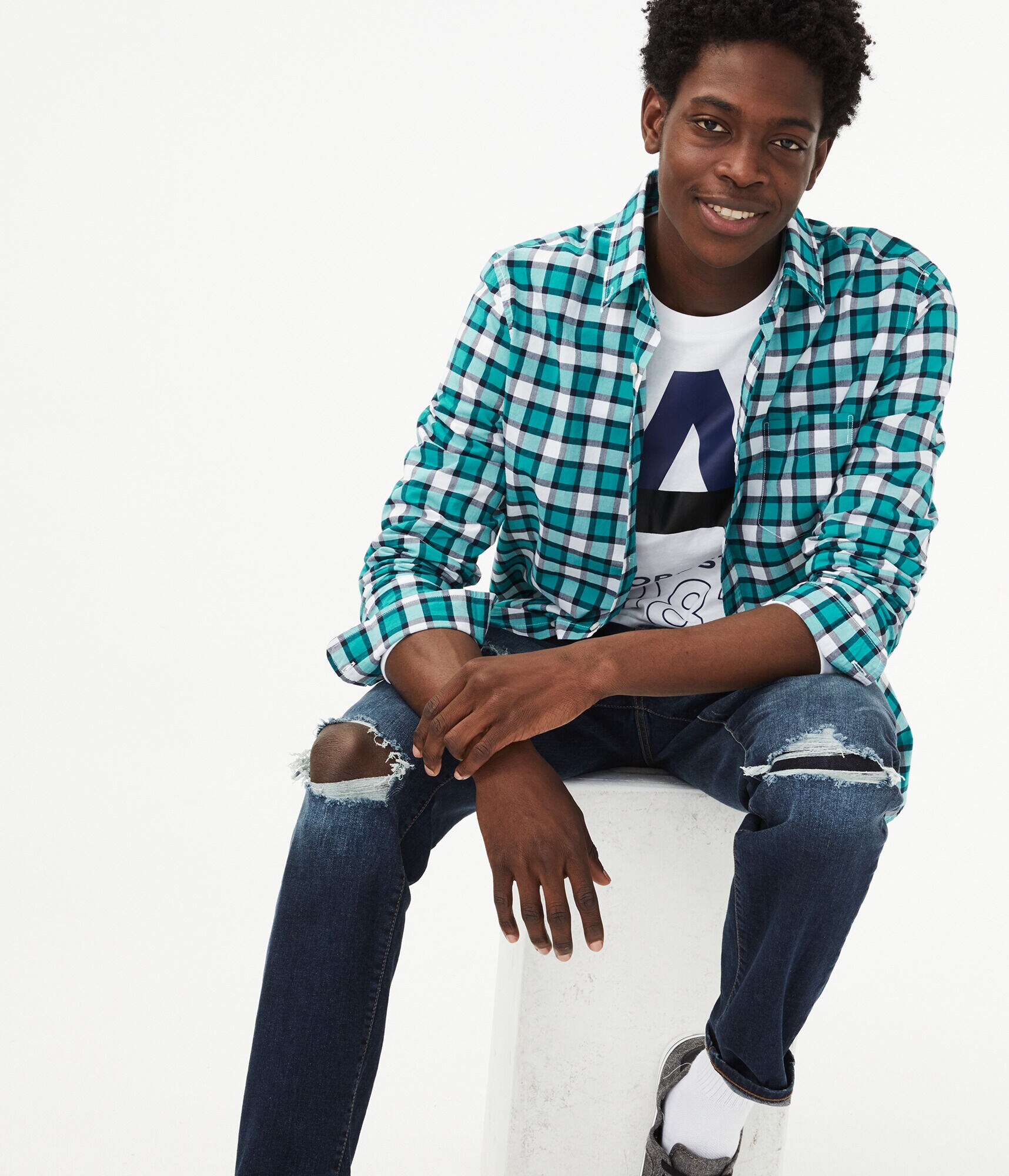 Long Sleeve Plaid Button-Down Shirt