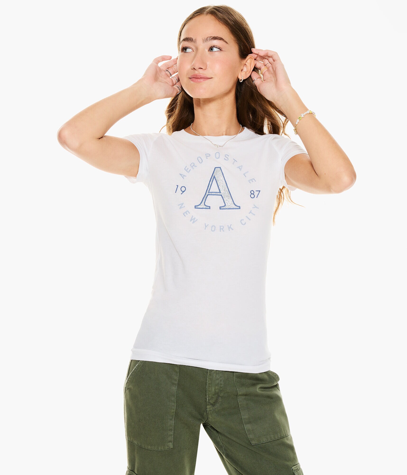 Aeropostale 1987 Circle Glitter Graphic Tee