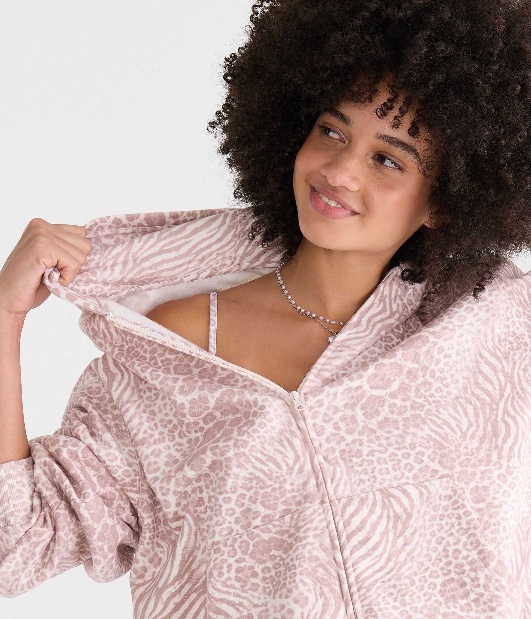 Cloud Soft Animal Print Oversized Full-Zip Hoodie