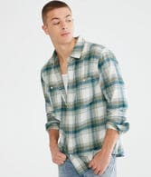 Long Sleeve Relaxed Washed Plaid Flannel Shirt