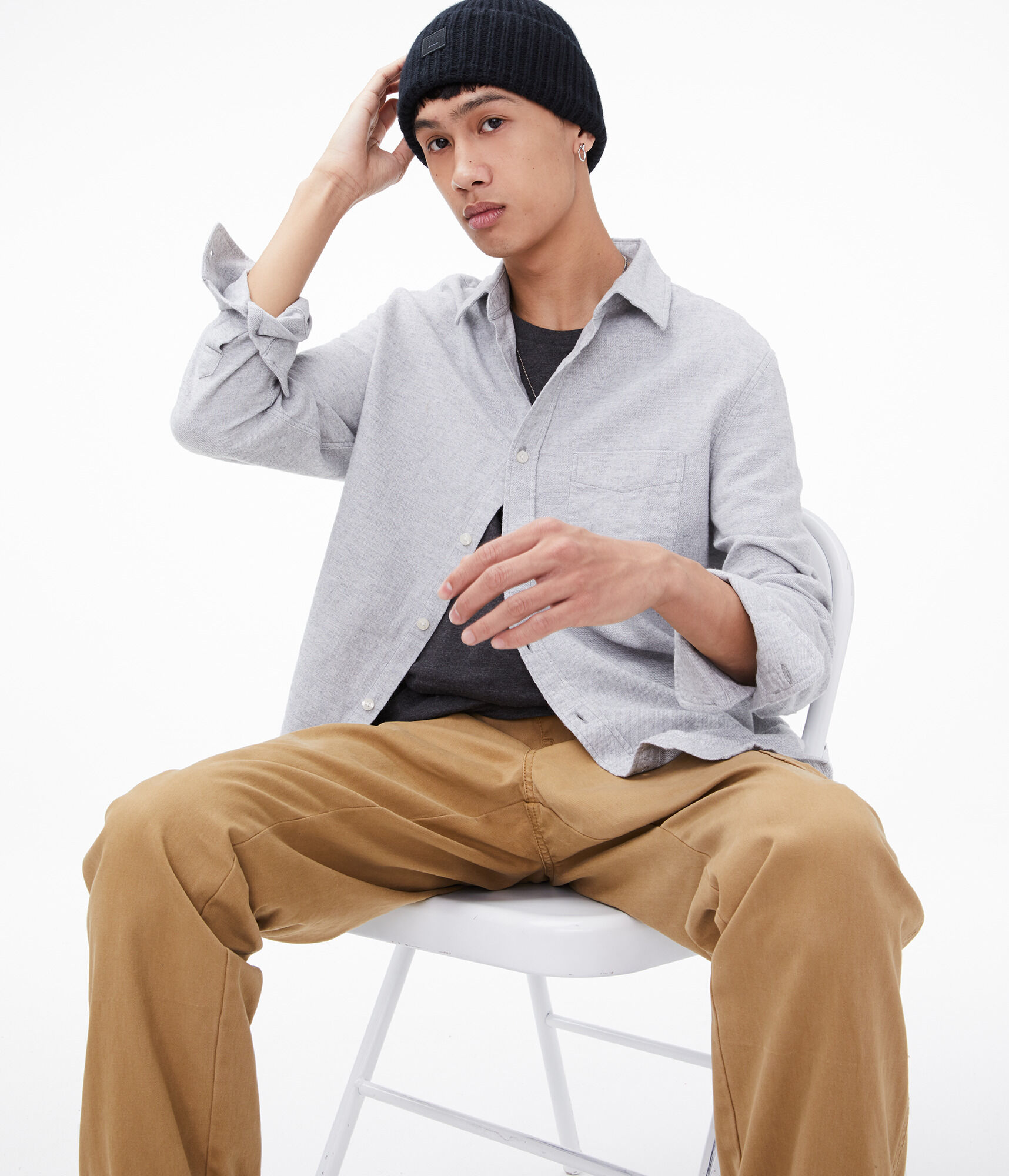 Long Sleeve Solid Button-Down Shirt