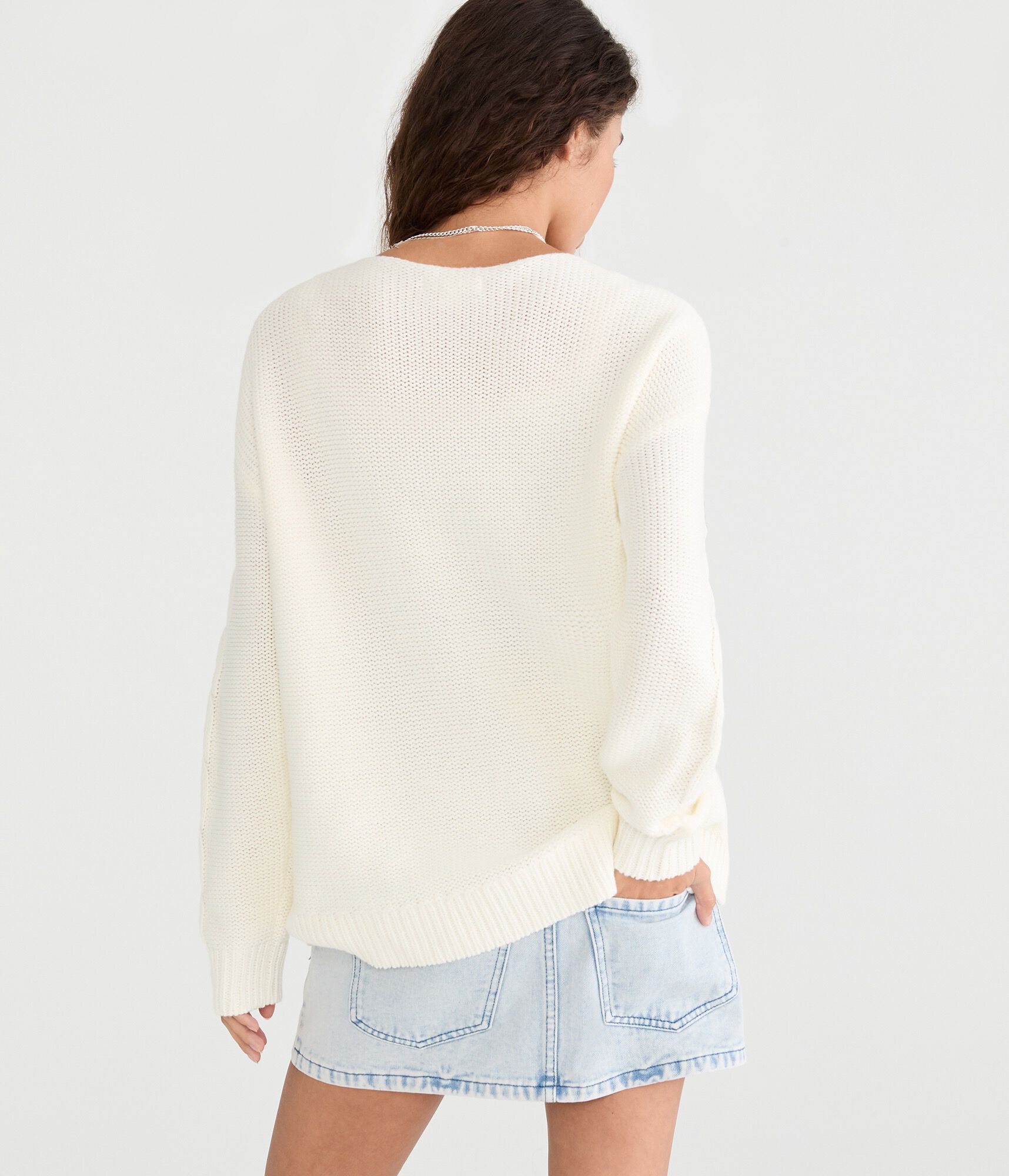Slouchy Cable Knit V-Neck Sweater