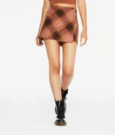 Plaid Mid-Rise Wrap Mini Skirt