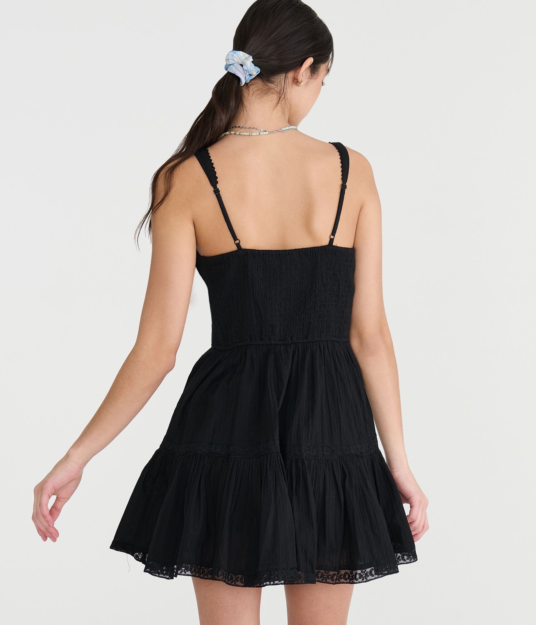 Solid Square-Neck Corset A-Line Mini Dress