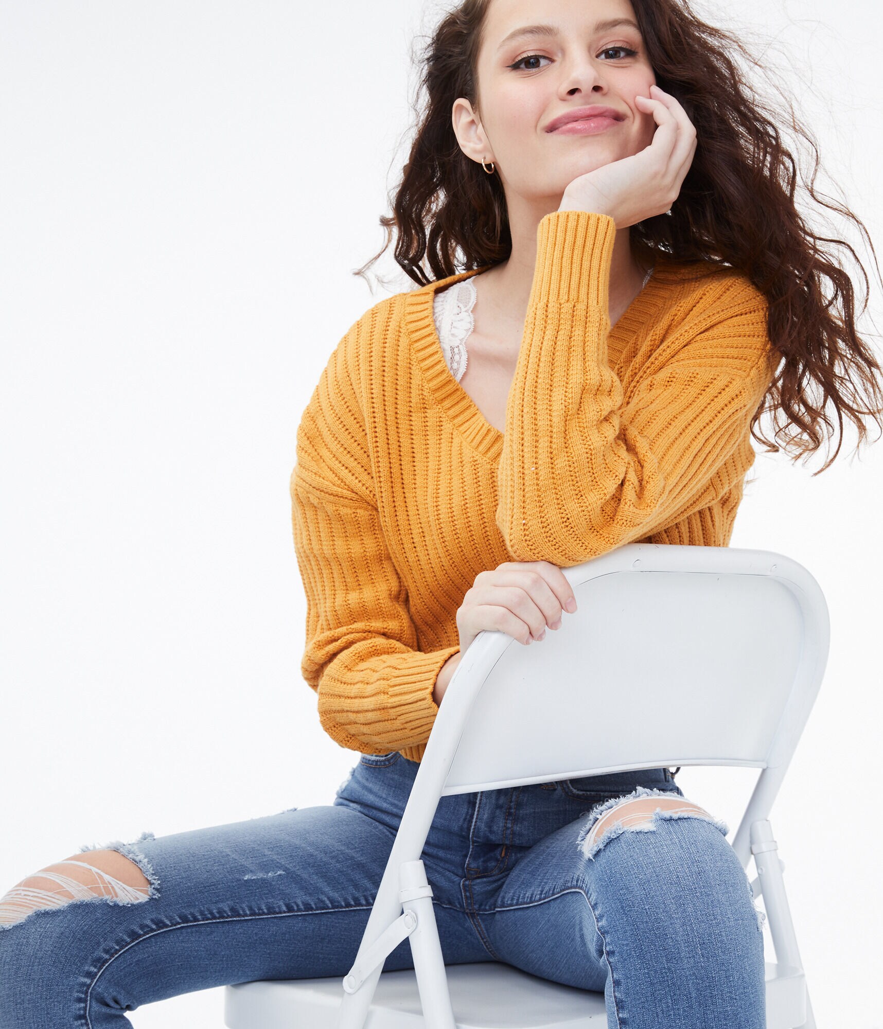 Cropped V-Neck Sweater