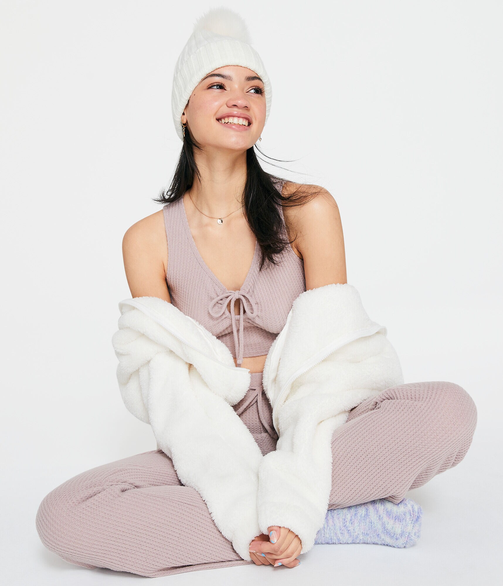 Waffle Keyhole Cropped Sleep Tank