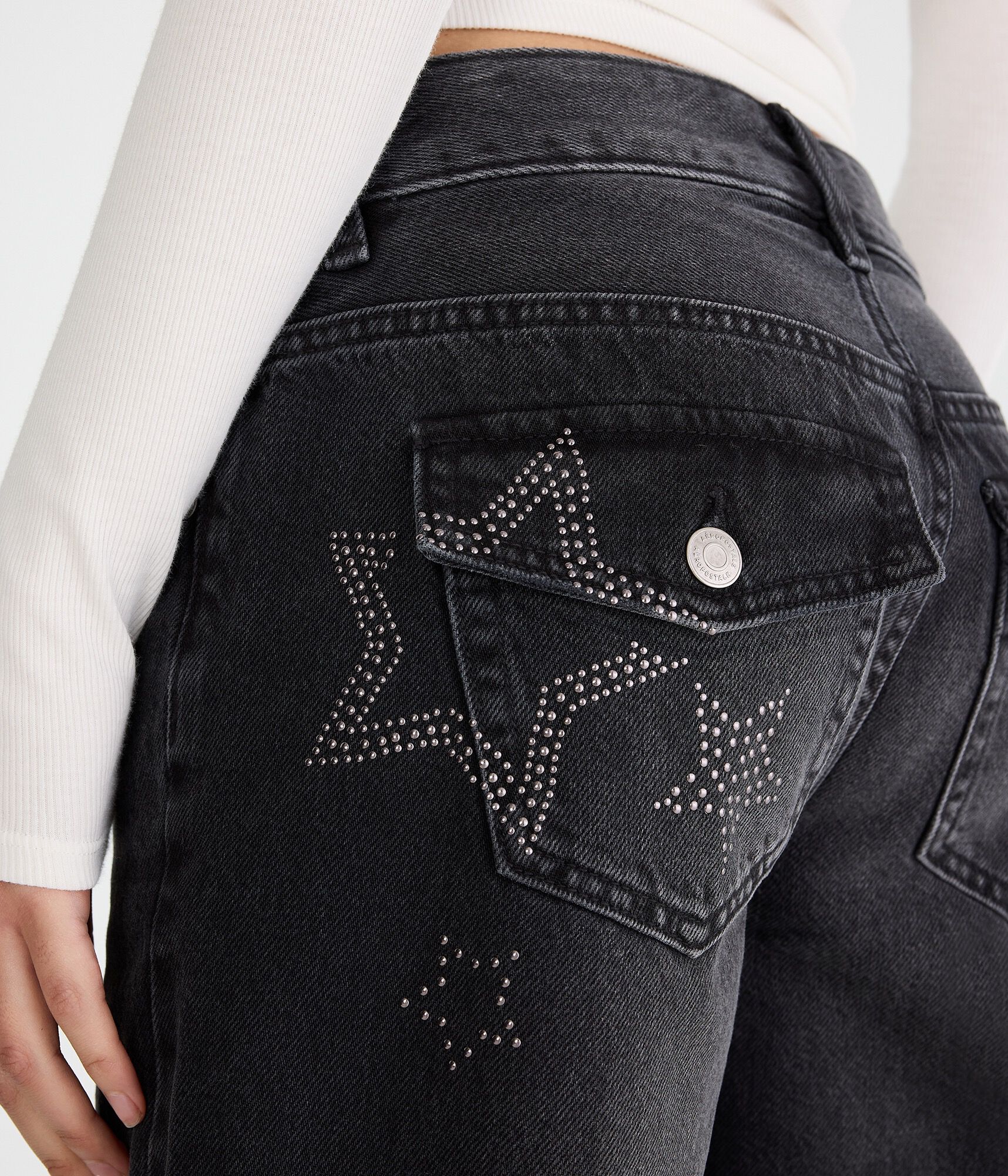 Low-Rise Baggy Wide Leg Studded Star Jean