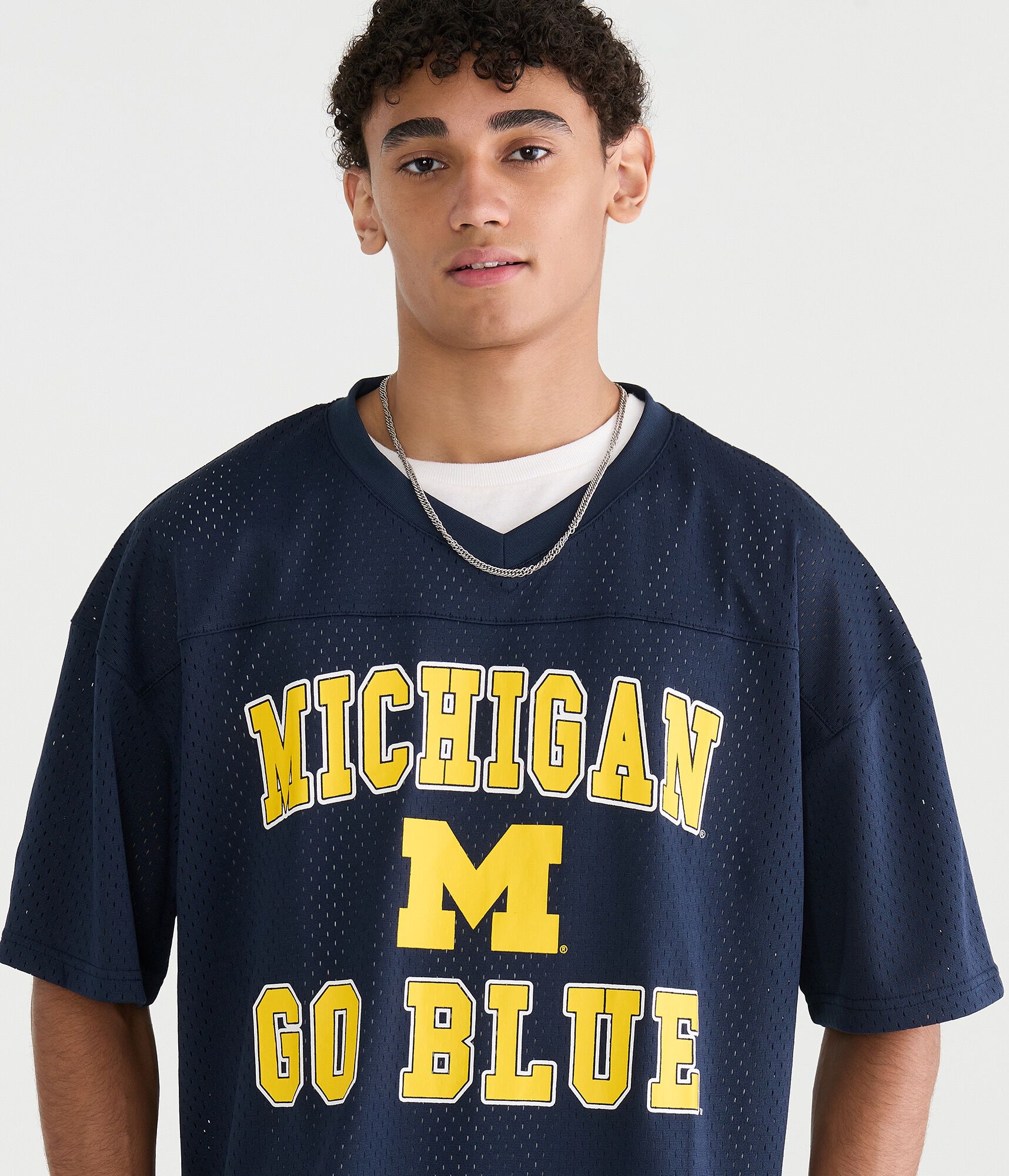 Michigan Wolverines Boxy Mesh V-Neck Top