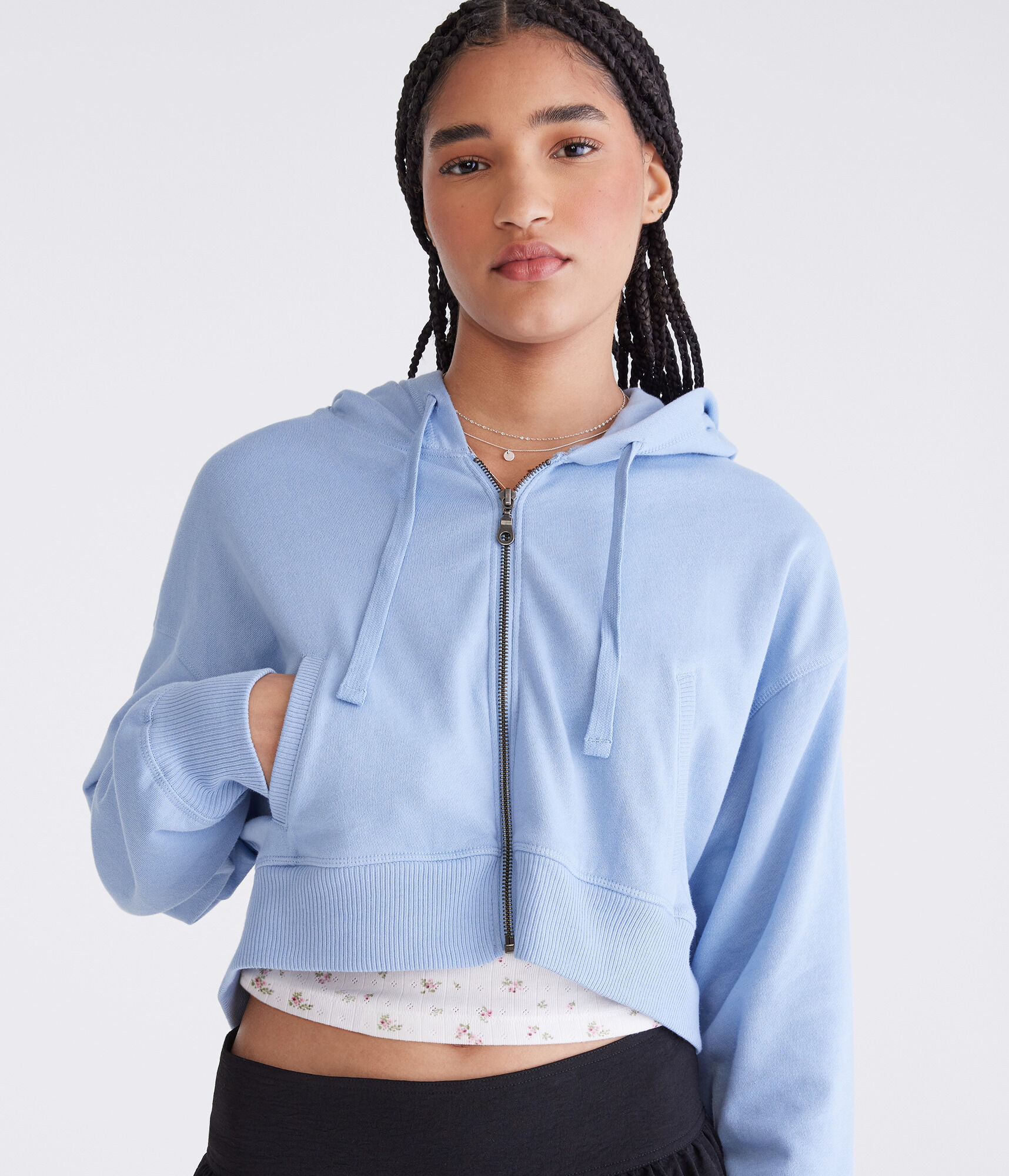 Oversized Cropped Full-Zip Hoodie