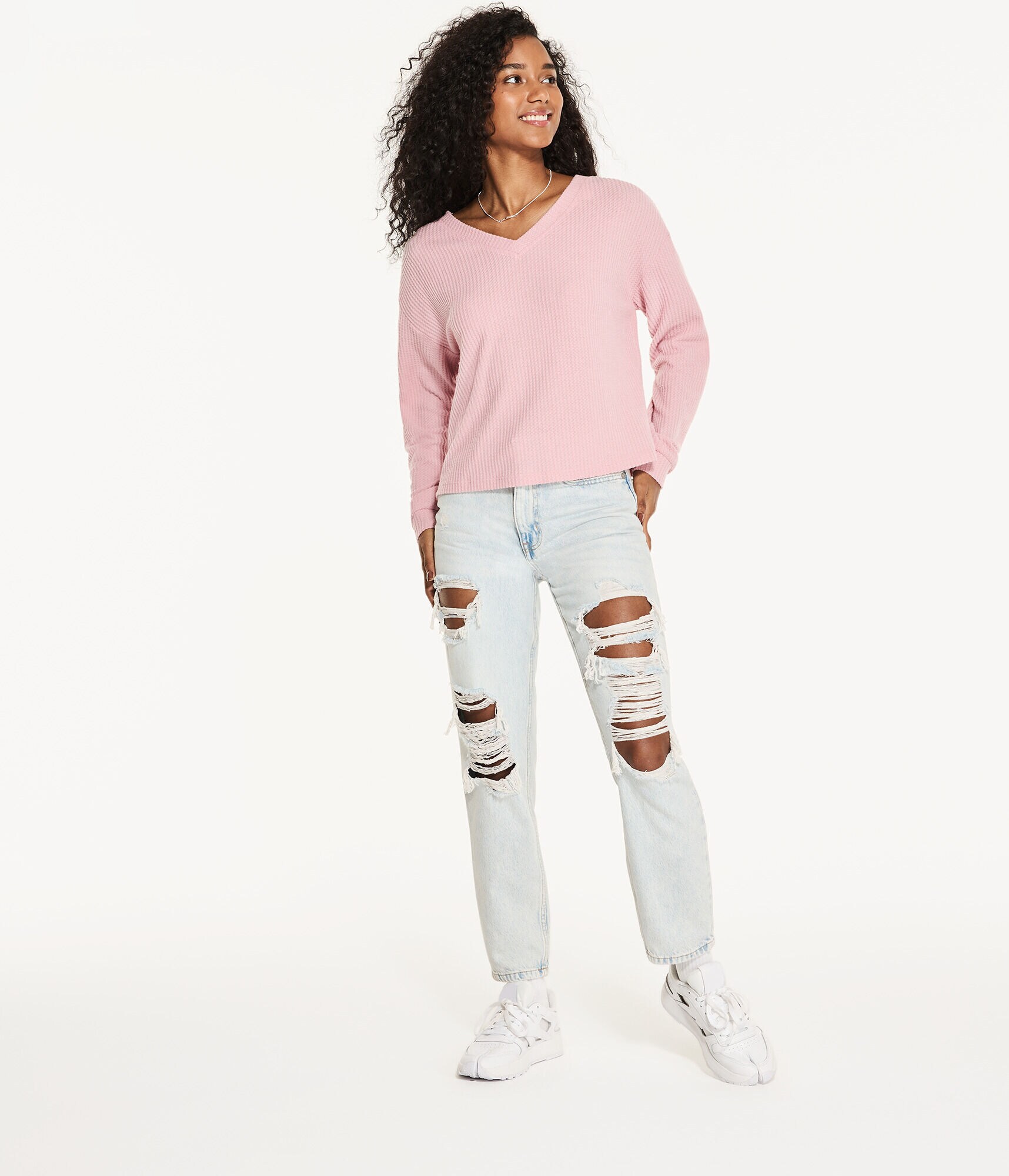 Long Sleeve Wear 2 Ways Cozy Waffle Tee