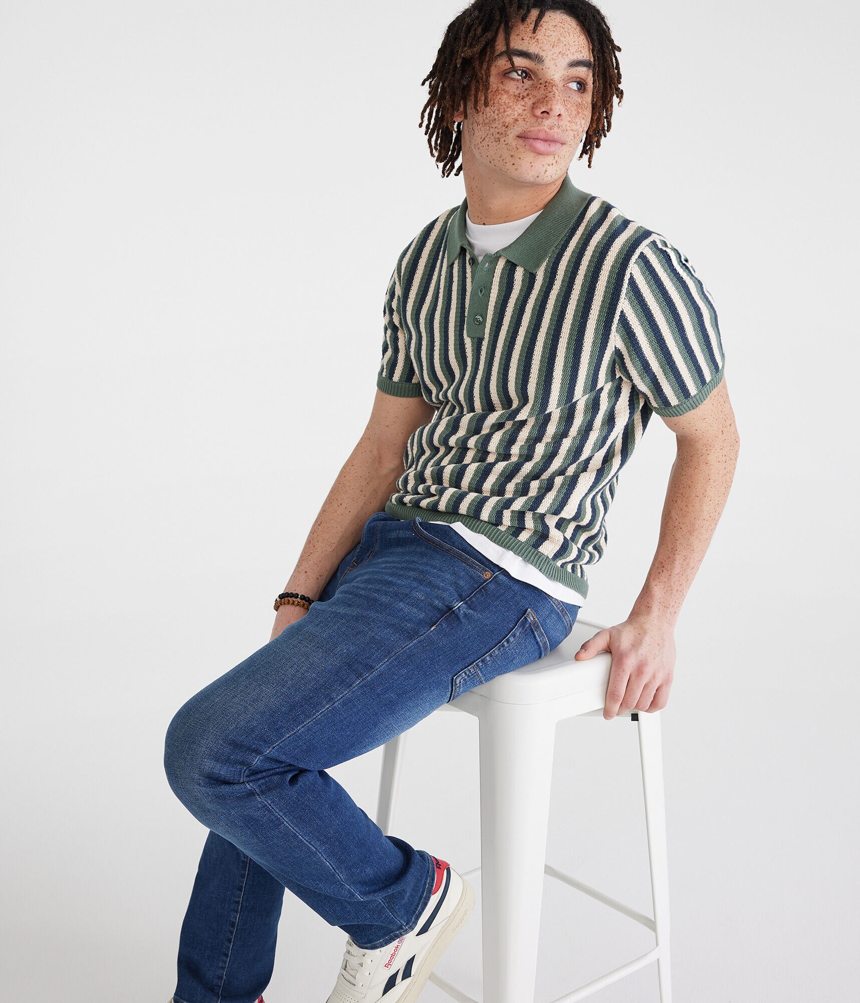 Vertical Stripe Sweater Polo