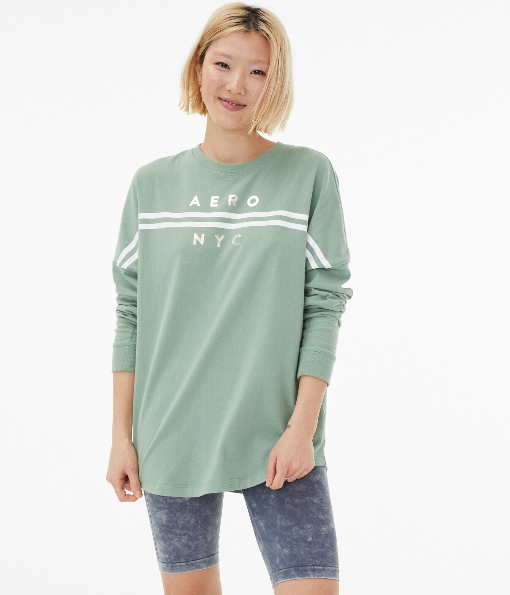 Long Sleeve Aero NYC Foil Oversized Graphic Tee