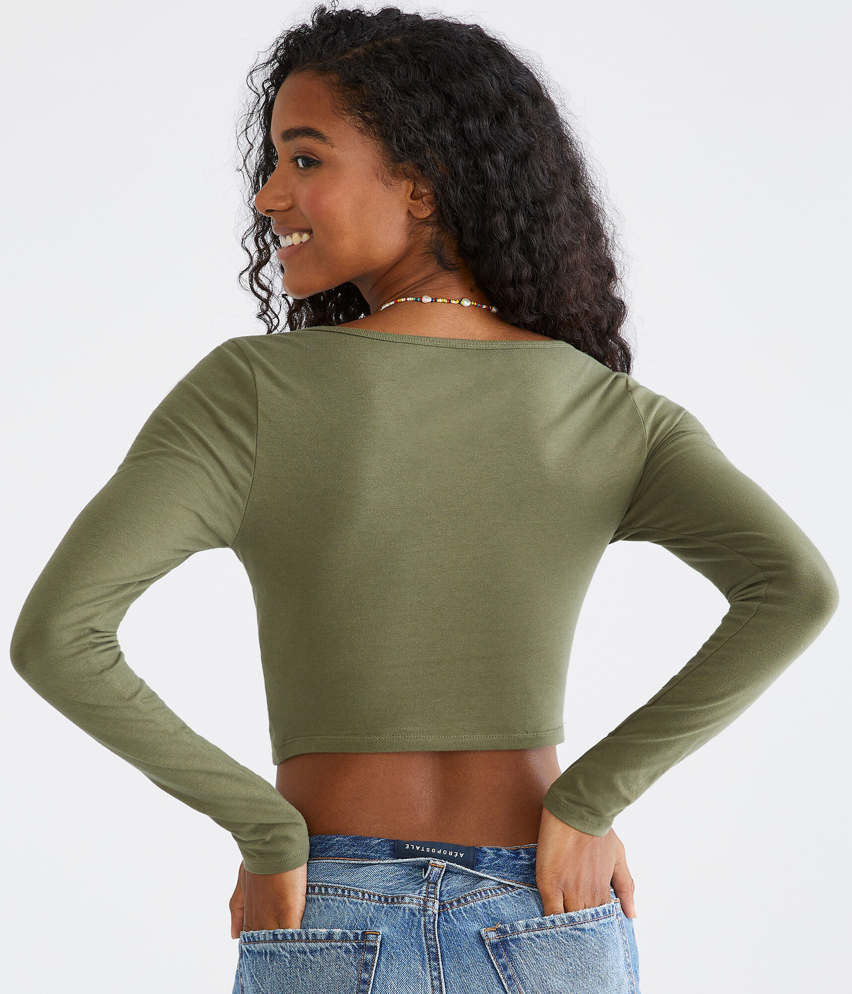 Long Sleeve Peekaboo Cutout Cropped Top