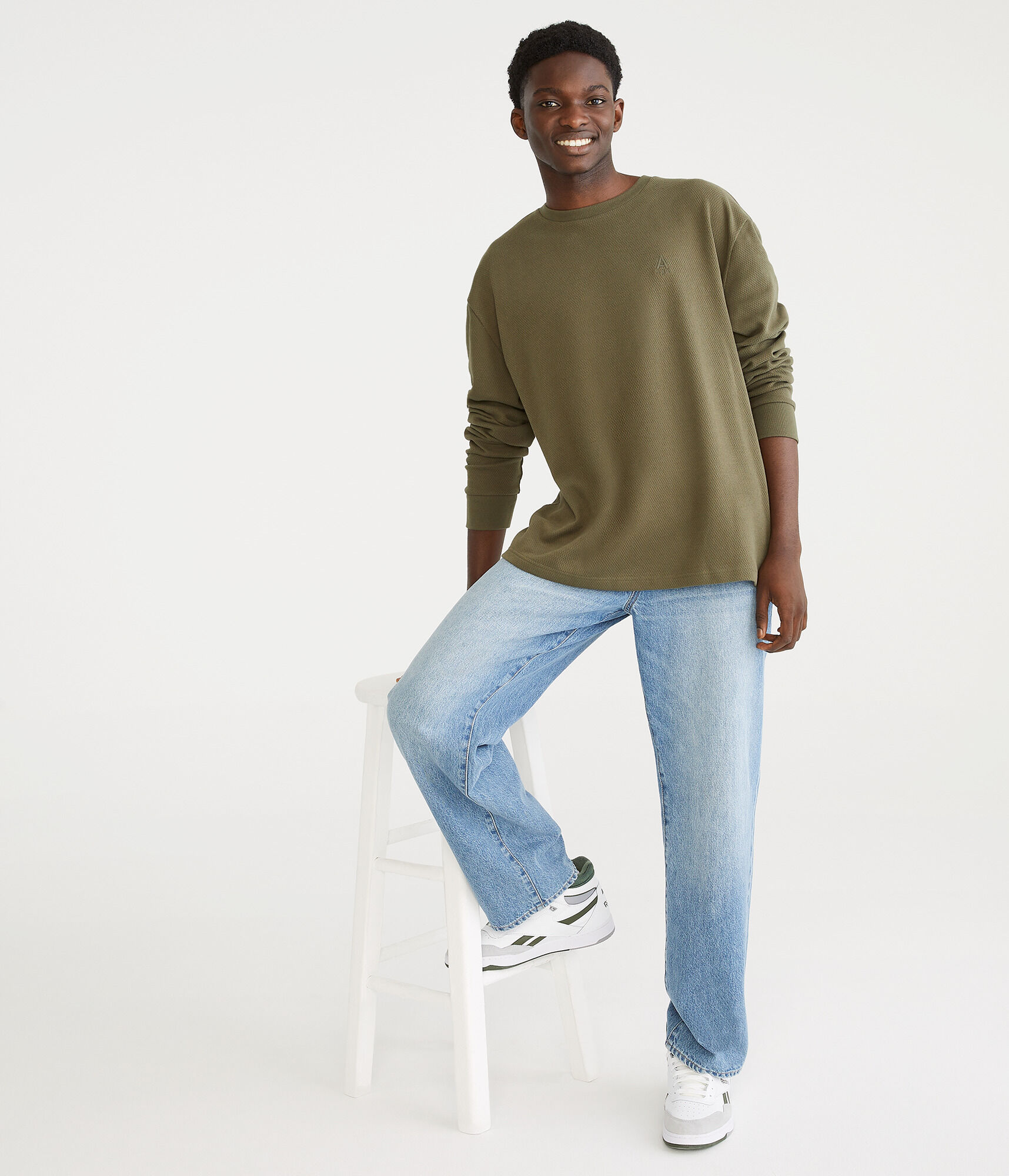 Long Sleeve Tonal Logo Thermal Crew Tee