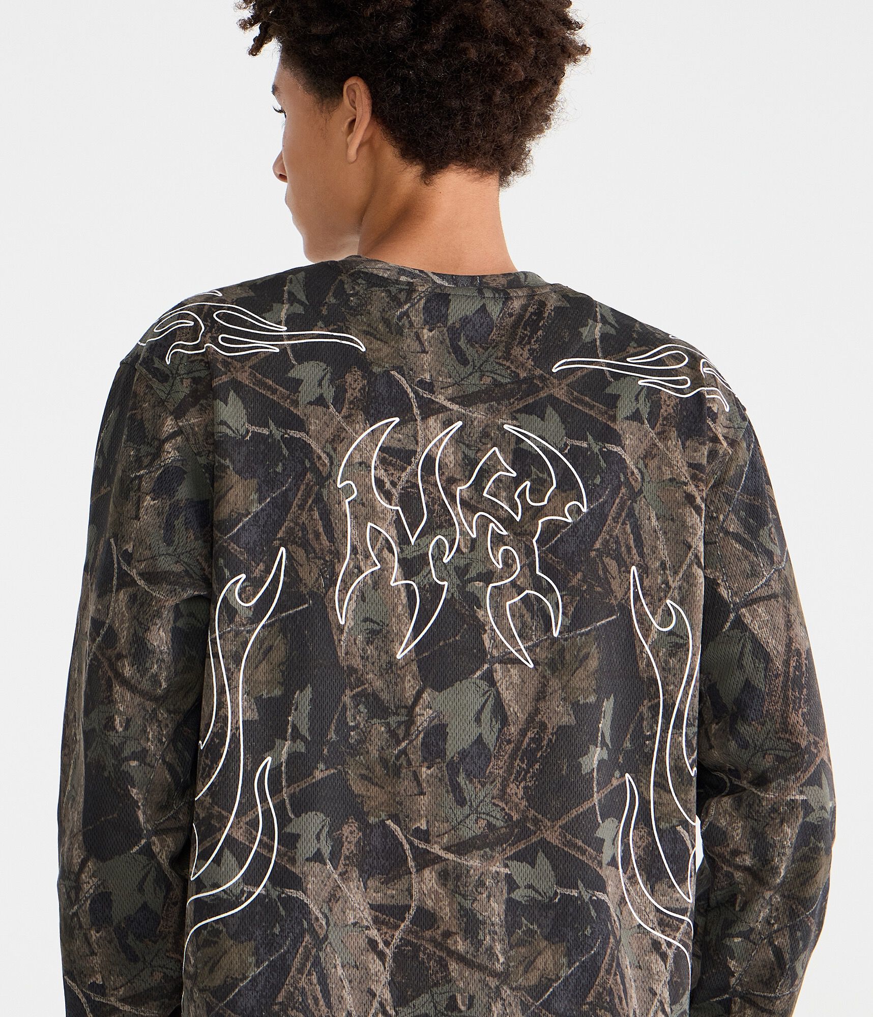 Long Sleeve Forest Camo Tribal Tattoo Boxy Mesh Jersey