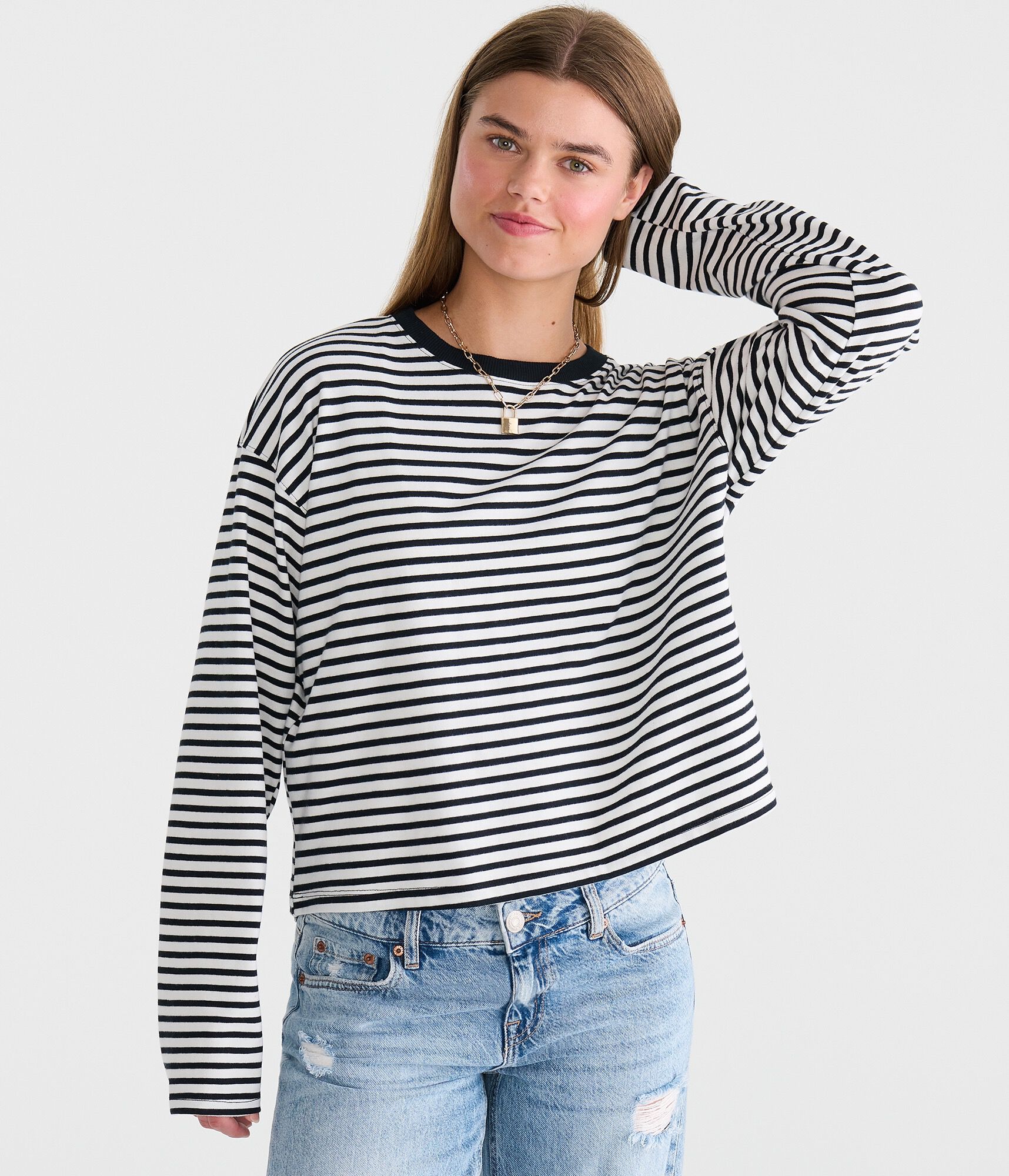 Long Sleeve Striped Oversized Crew Tee