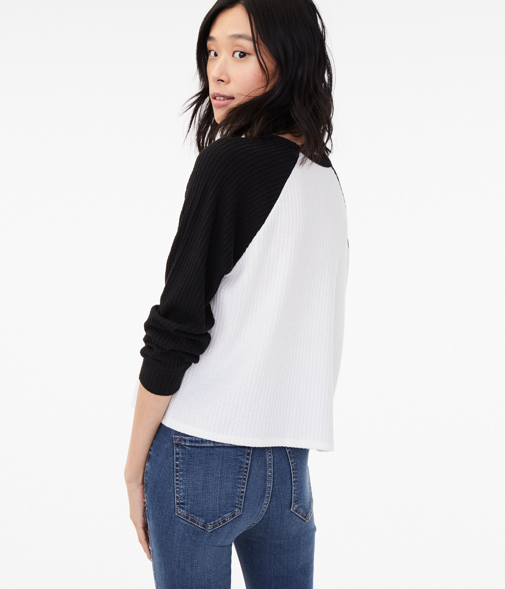 Long Sleeve Waffle-Knit Raglan Crew Tee